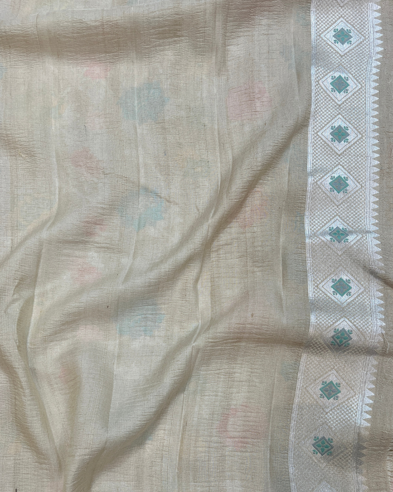 Tusser Georgette Ash White Banarasi Saree