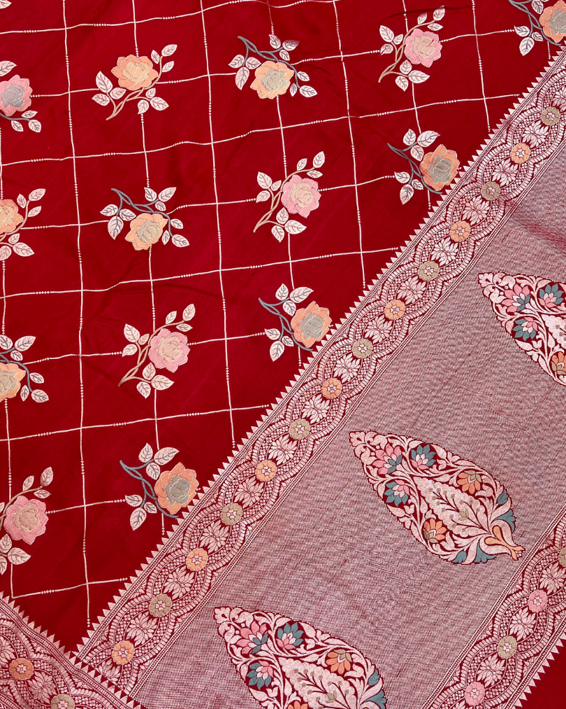 Tissue Tusser Red Georgette Banarasi Saree