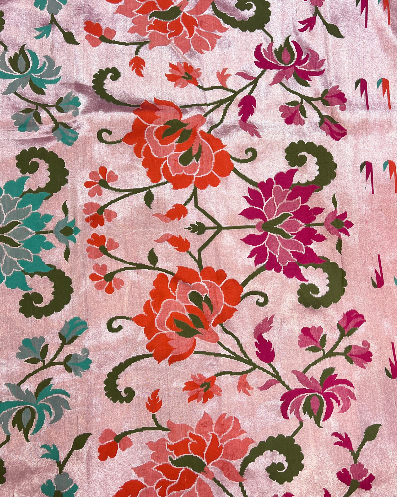 Deep pink Tissue Tusser Georgette Banarasi Saree