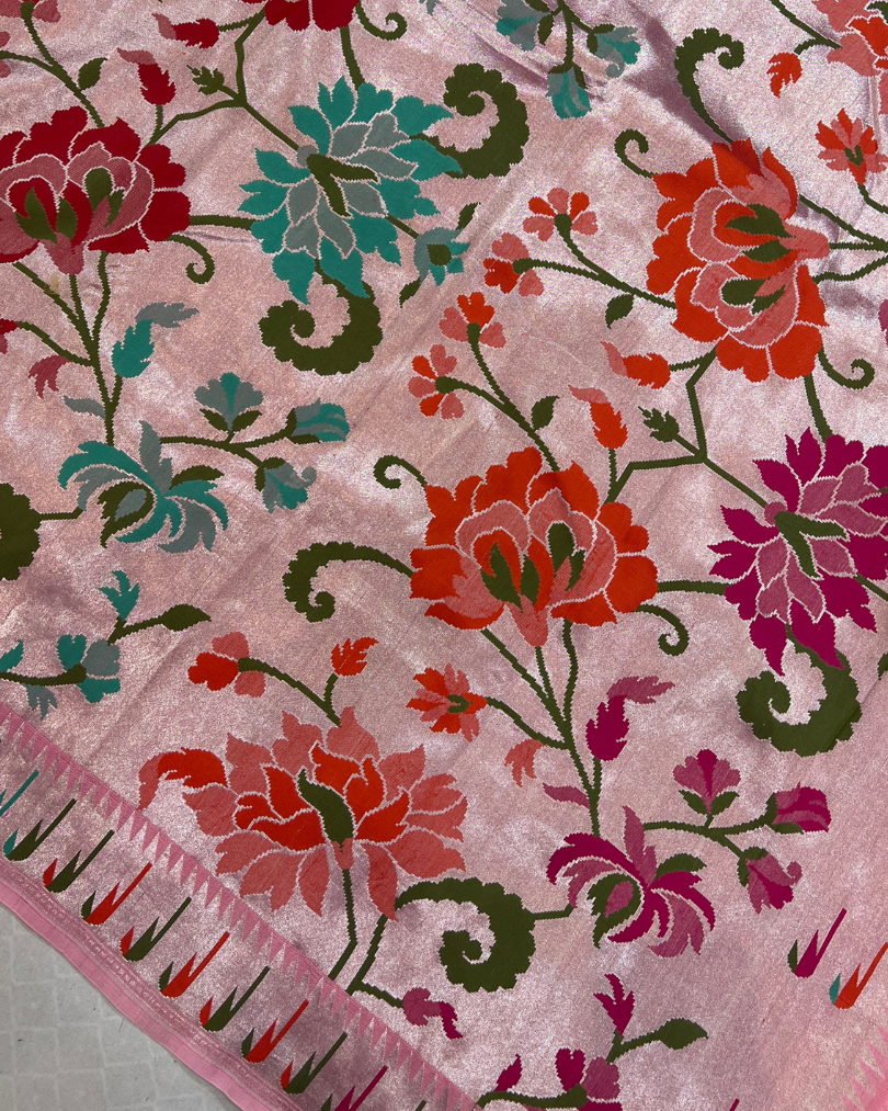 Deep pink Tissue Tusser Georgette Banarasi Saree