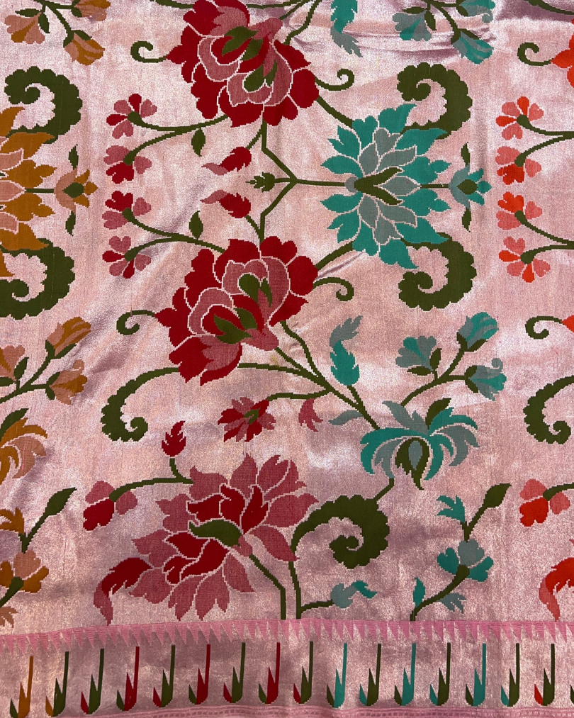 Deep pink Tissue Tusser Georgette Banarasi Saree