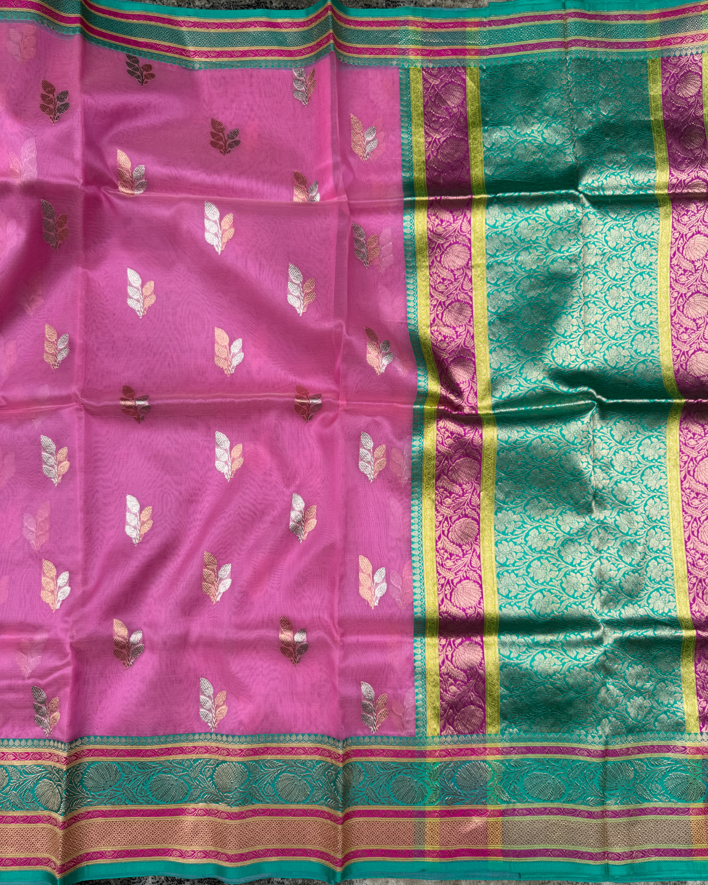Pink Banarasi Handloom Double Kora Katan Handloom Saree