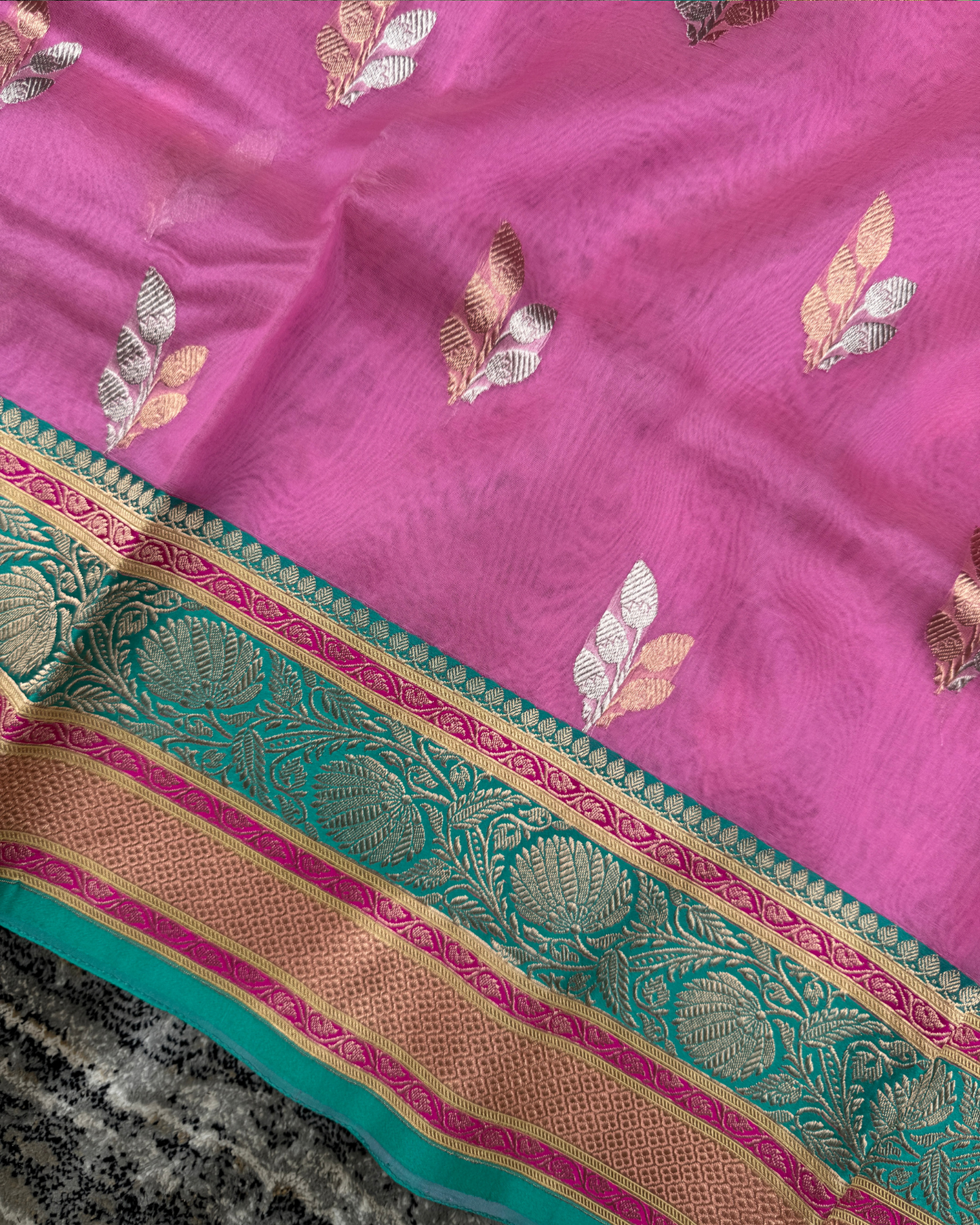 Pink Banarasi Handloom Double Kora Katan Handloom Saree
