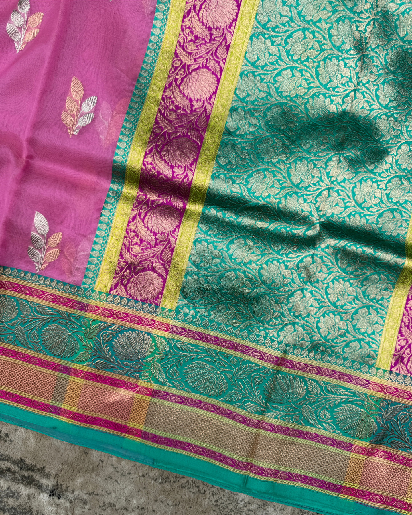 Pink Banarasi Handloom Double Kora Katan Handloom Saree