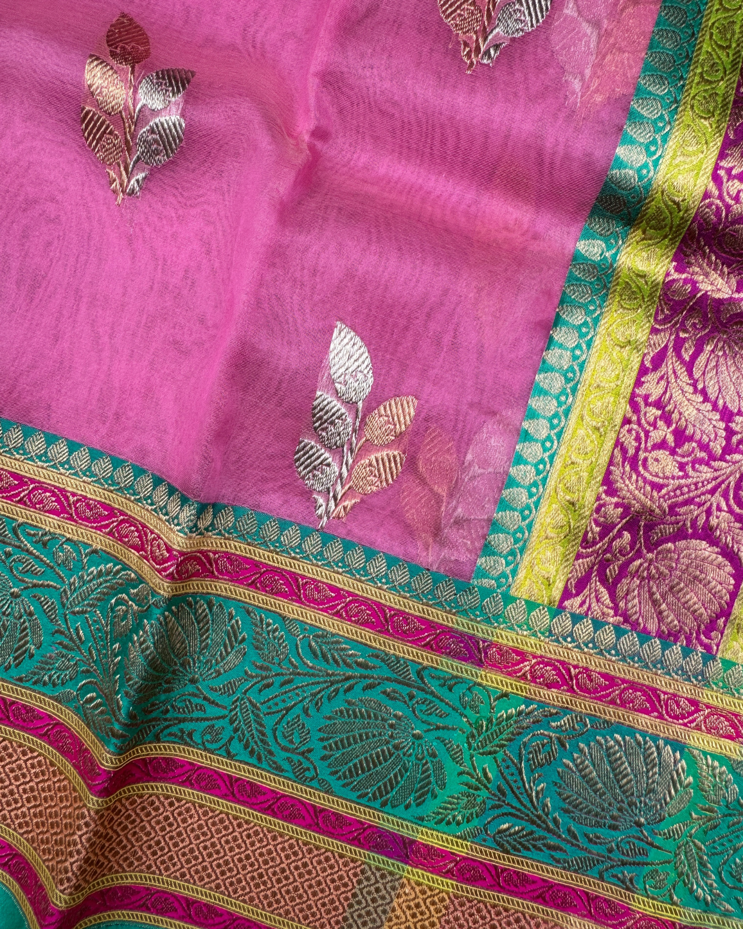 Pink Banarasi Handloom Double Kora Katan Handloom Saree
