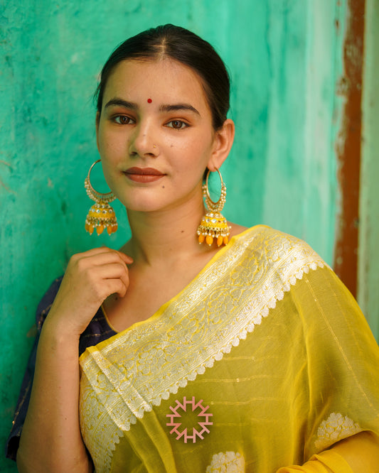 Yellow Khaddi Chiffon Banarasi Handloom Saree