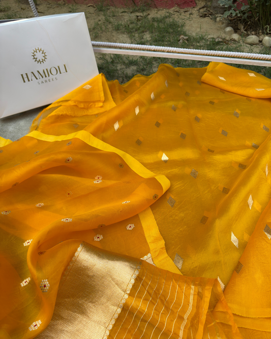 Yellow Pure Banarasi Kora Silk Suit Set with Dupatta