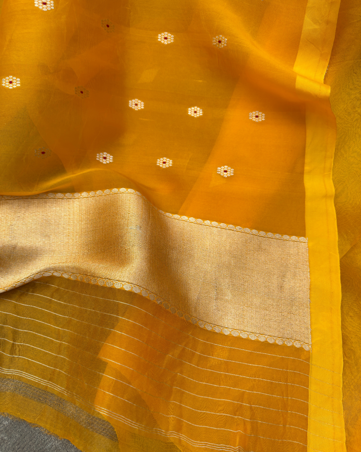 Yellow Pure Banarasi Kora Silk Suit Set with Dupatta