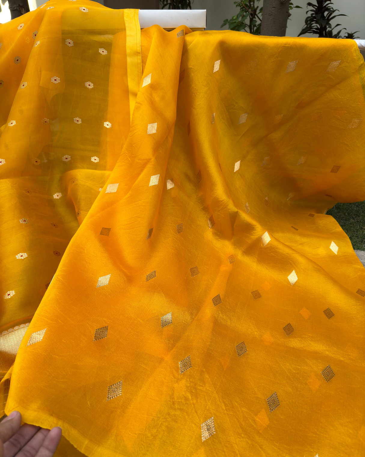 Yellow Pure Banarasi Kora Silk Suit Set with Dupatta
