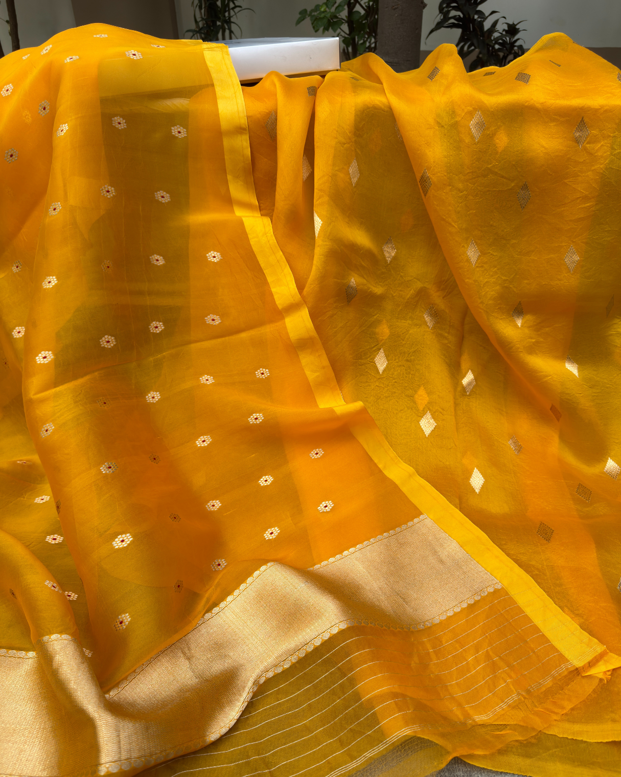 Yellow Pure Banarasi Kora Silk Suit Set with Dupatta