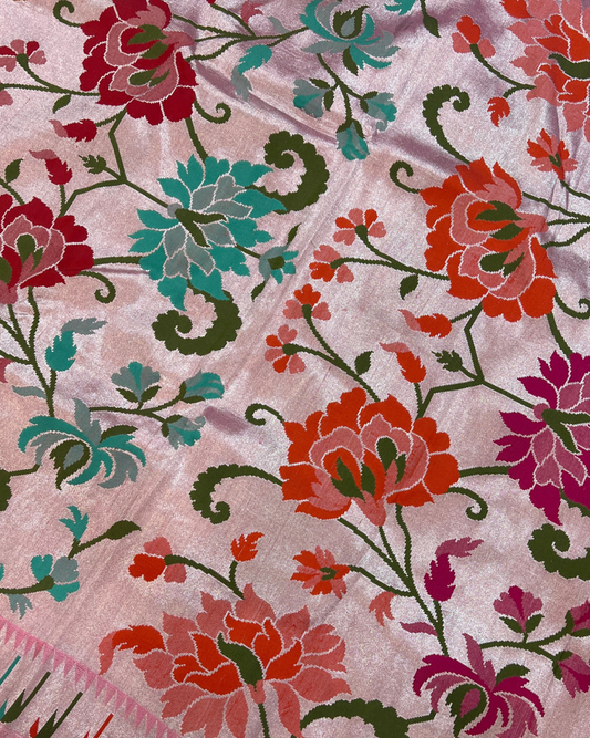 Deep pink Tissue Tusser Georgette Banarasi Saree