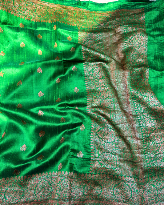 Green Pure Banarasi Raw SIlk Saree