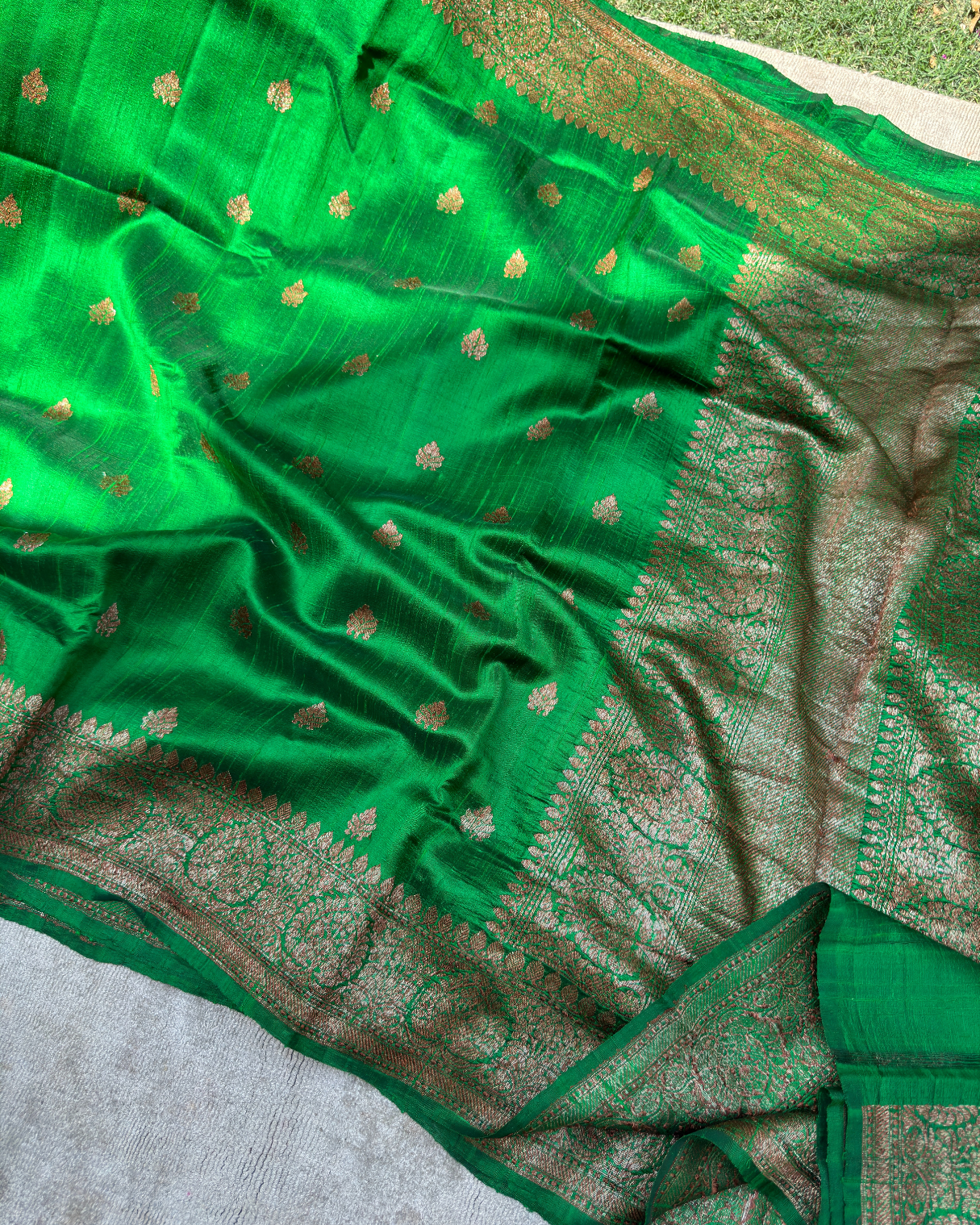 Green Pure Banarasi Raw SIlk Saree