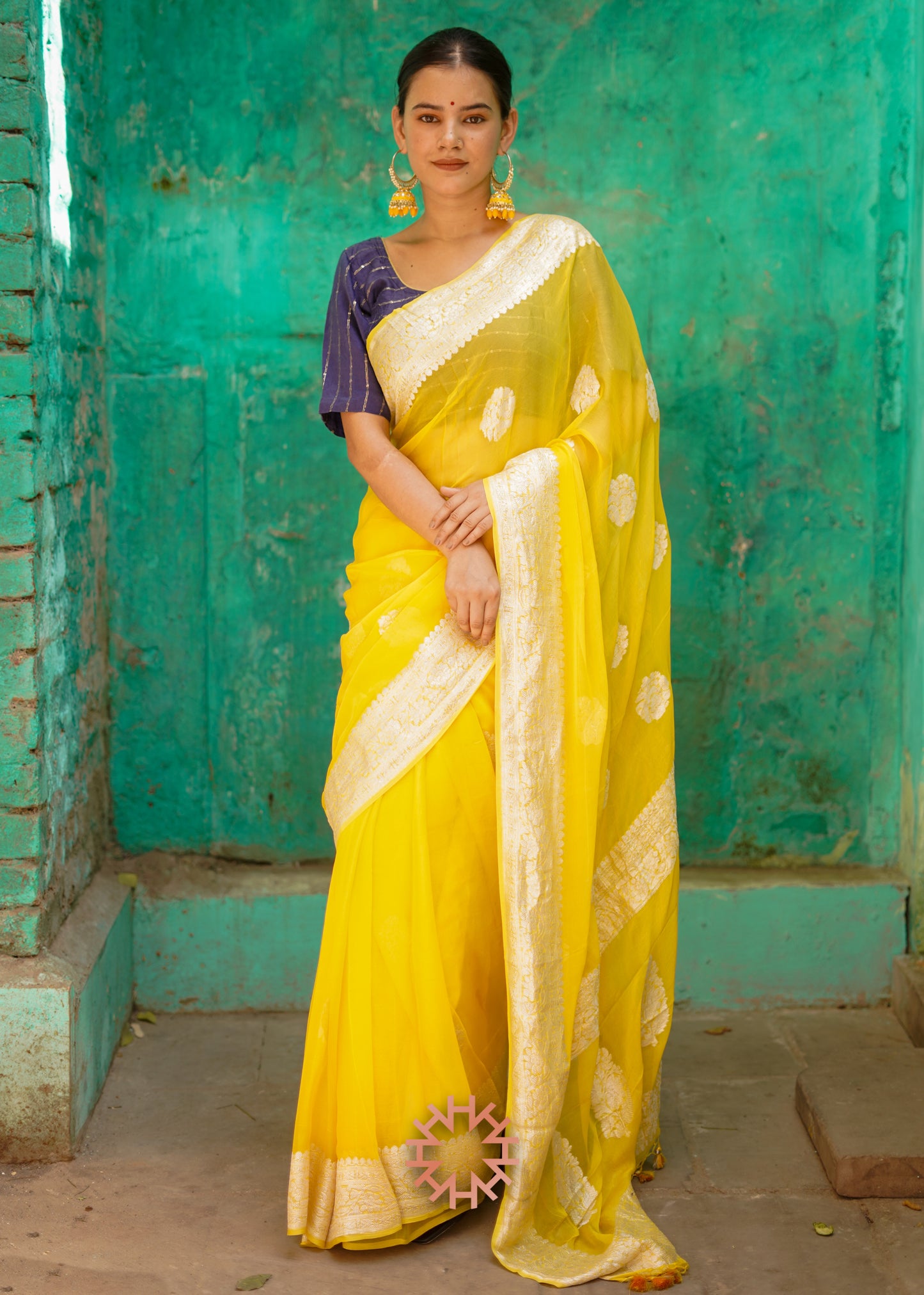 Yellow Khaddi Chiffon Banarasi Handloom Saree