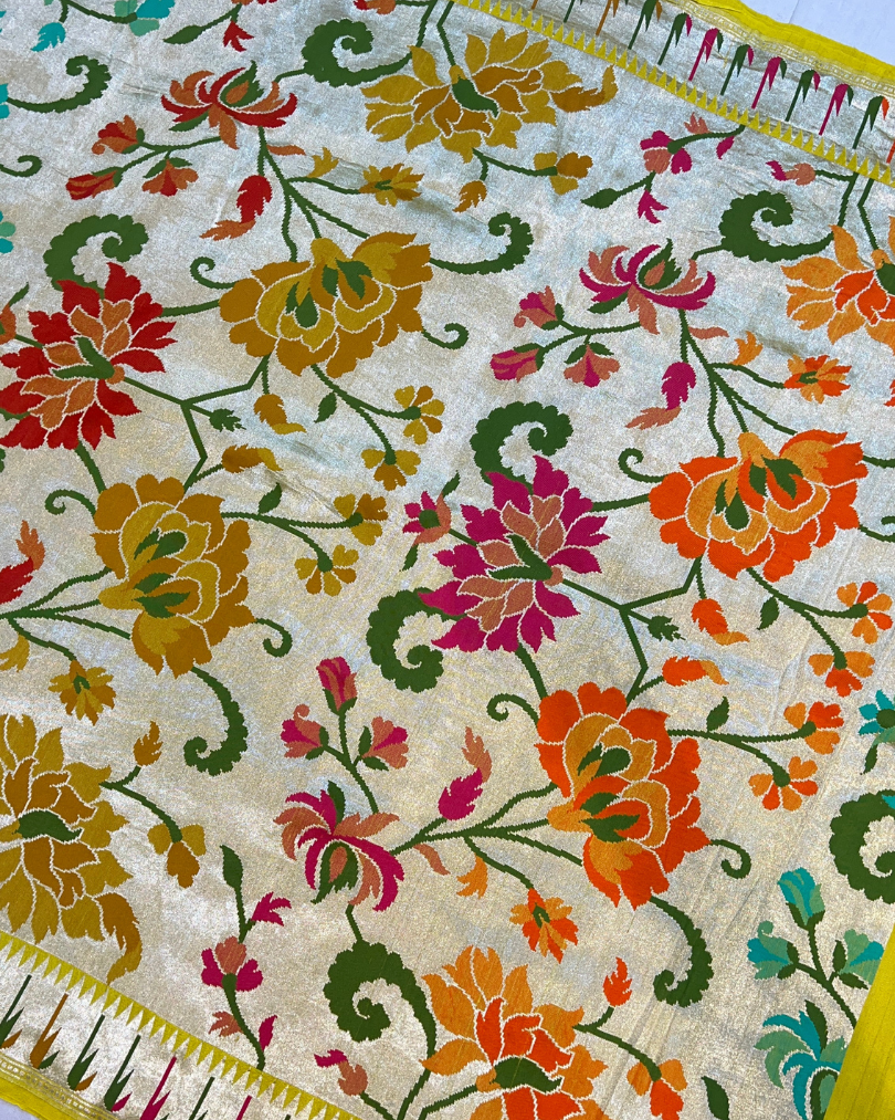 Lemon Yellow Tissue Tusser Georgette Banarasi Saree