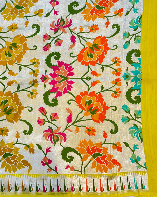 Lemon Yellow Tissue Tusser Georgette Banarasi Saree