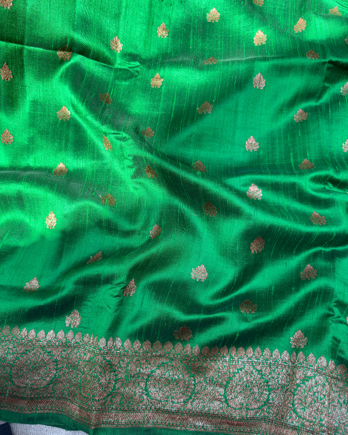 Green Pure Banarasi Raw SIlk Saree