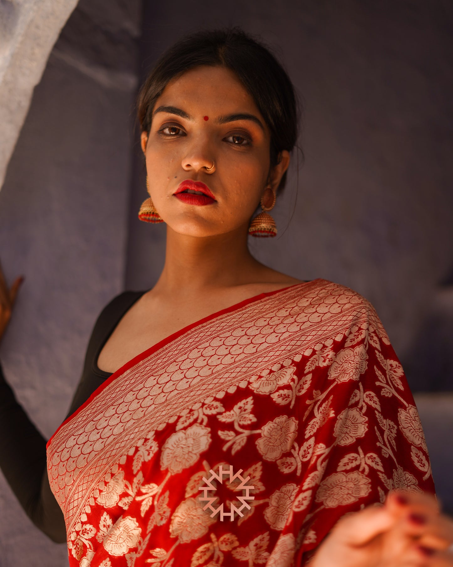 Ruby Red Banarasi Khaddi Georgette Handloom Saree