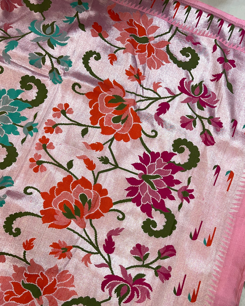 Deep pink Tissue Tusser Georgette Banarasi Saree