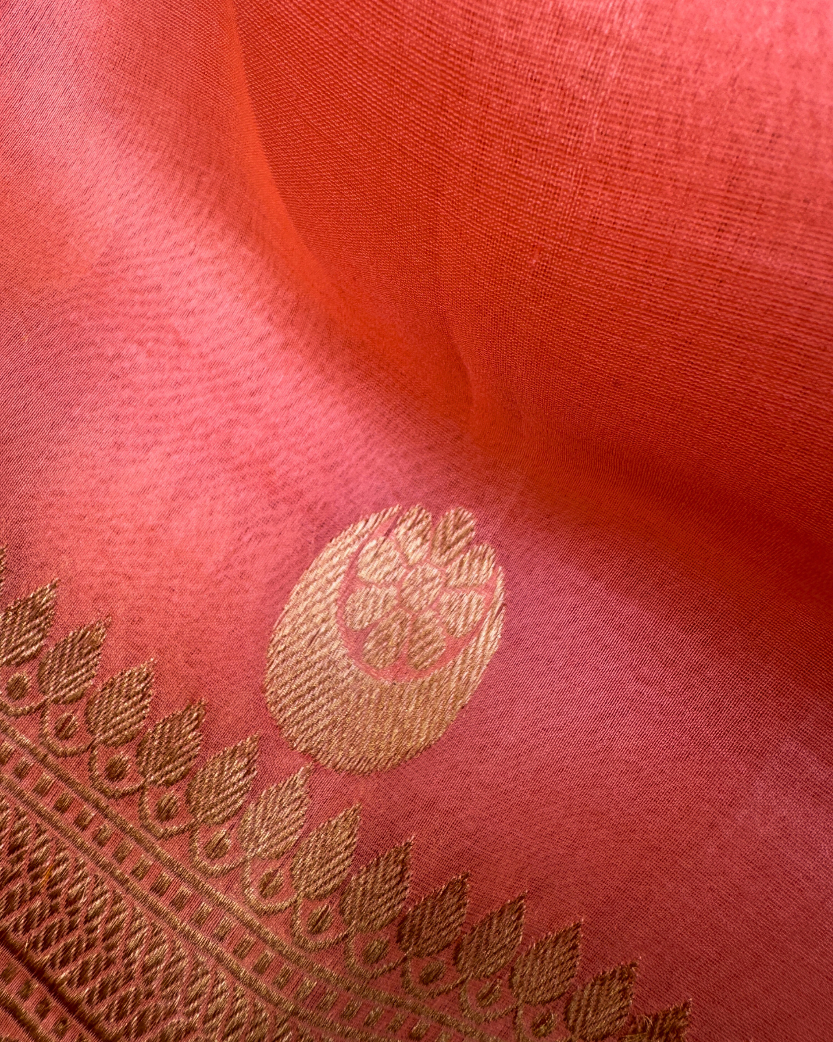 Peachy-Pink Chand Tara Pure Banarasi Kora Silk Saree