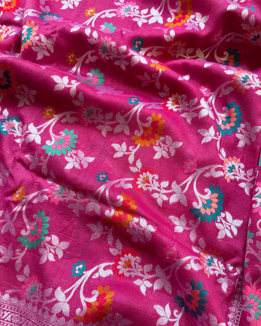 Deep Pink Tusser Georgette Banarasi Saree