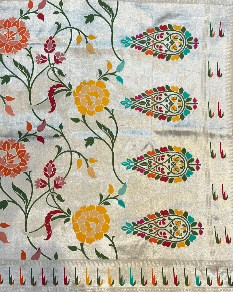 Off-White Tissue Tusser Georgette Banarasi Saree