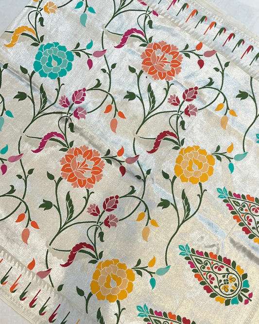 Off-White Tissue Tusser Georgette Banarasi Saree