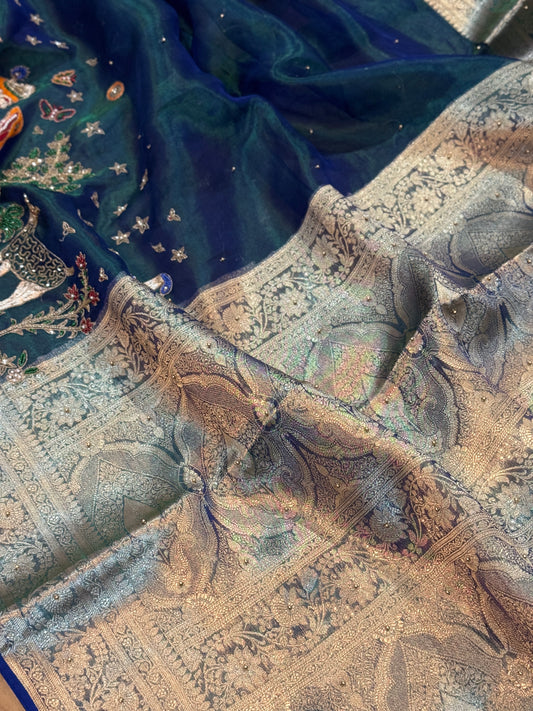 Neel Raas – Pure Tissue Silk Banarasi Saree with Hand Zardozi