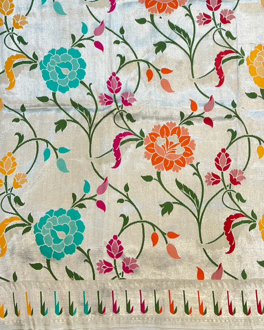 Off-White Tissue Tusser Georgette Banarasi Saree