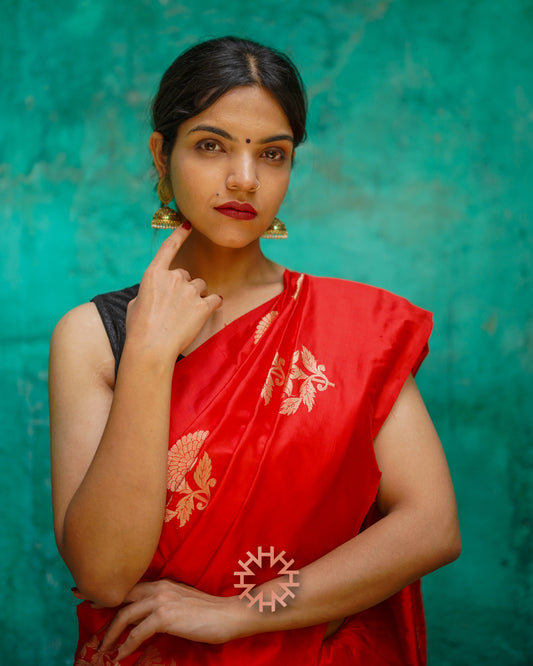Red Pure Handloom Banarasi Katan Saree