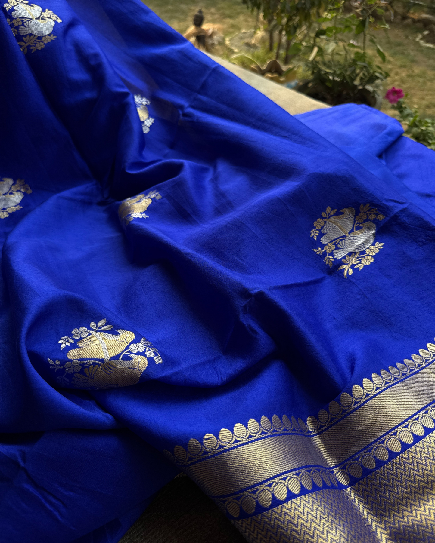Dark Blue Pure Banarasi Butter Mulberry Silk Saree