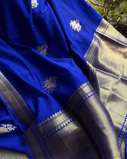 Dark Blue Pure Banarasi Butter Mulberry Silk Saree
