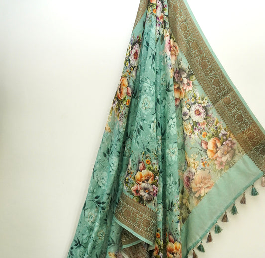 'Fusion' Sea Green Banarasi Chanderi Saree