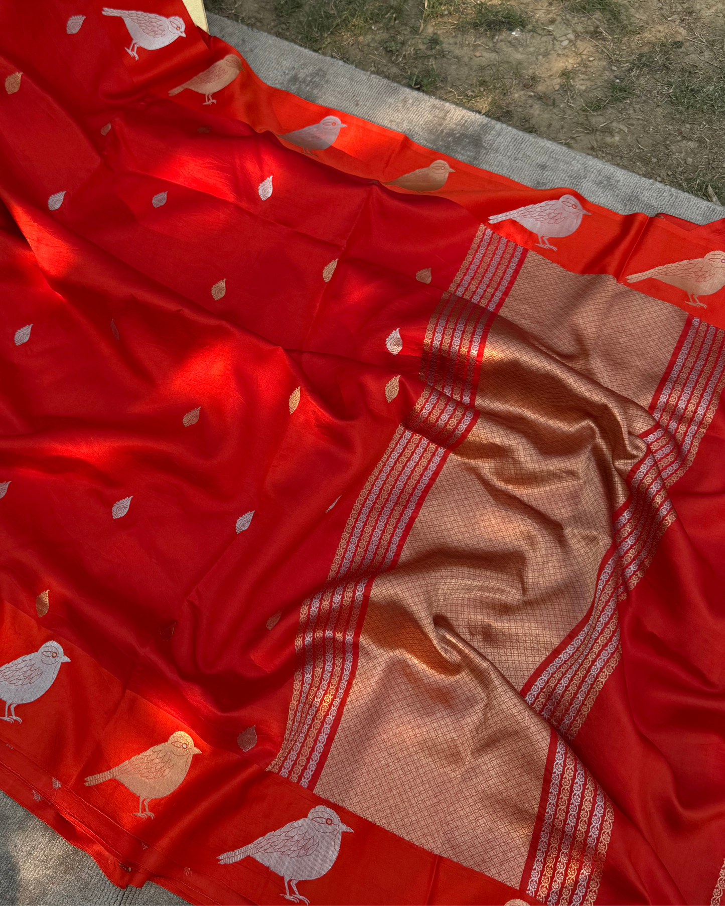 Orange Pure Banarasi Mulberry Soft Silk Saree
