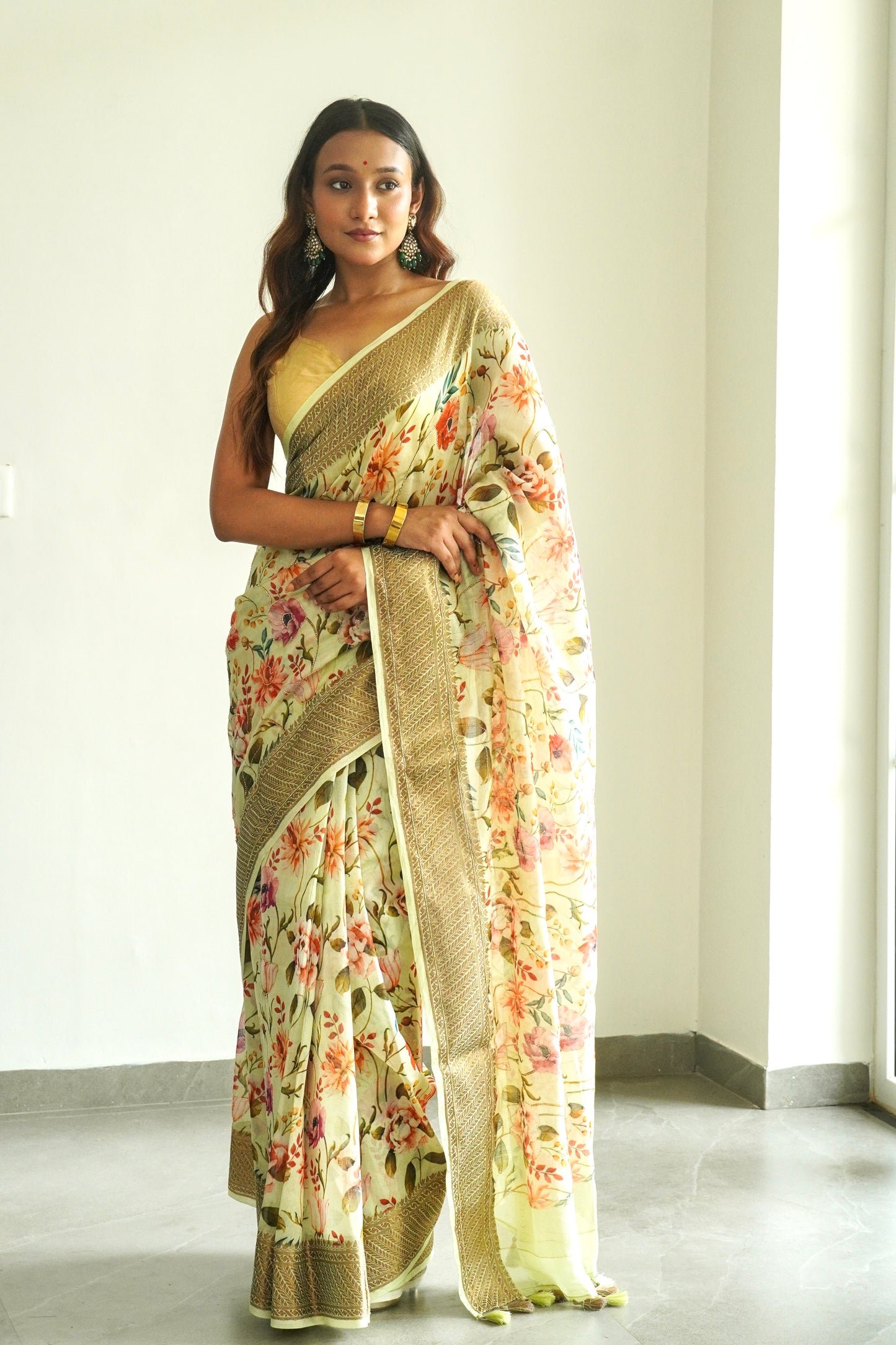 'Fusion' Yellow Banarasi Chanderi Saree