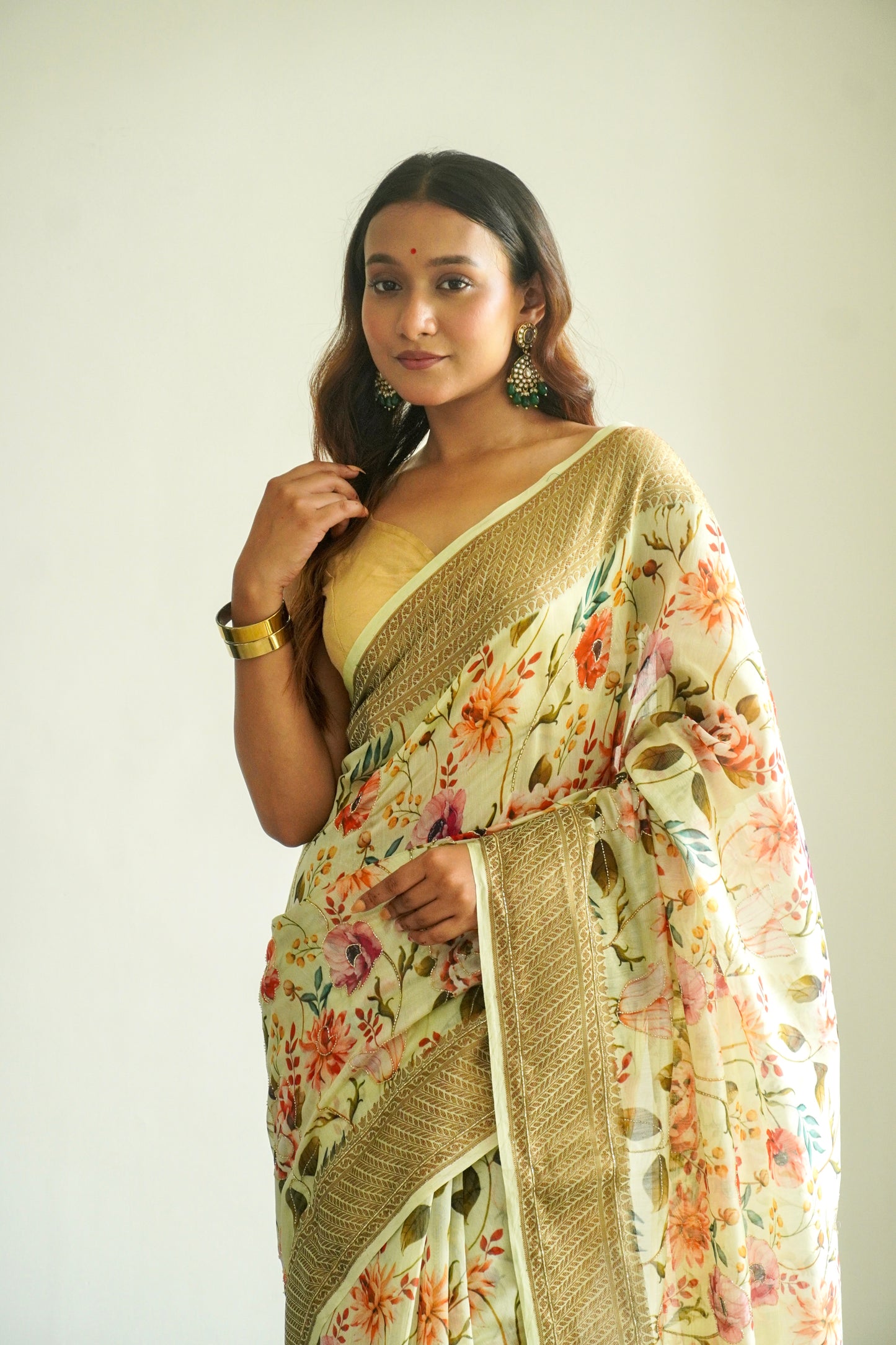 'Fusion' Yellow Banarasi Chanderi Saree