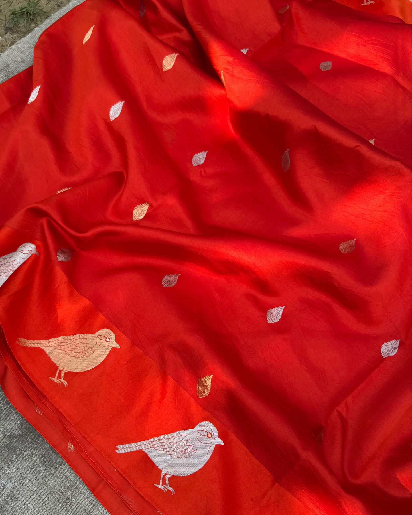 Orange Pure Banarasi Mulberry Soft Silk Saree