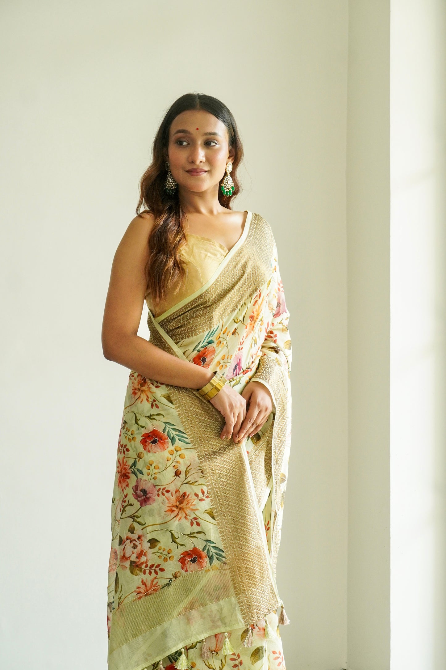'Fusion' Yellow Banarasi Chanderi Saree