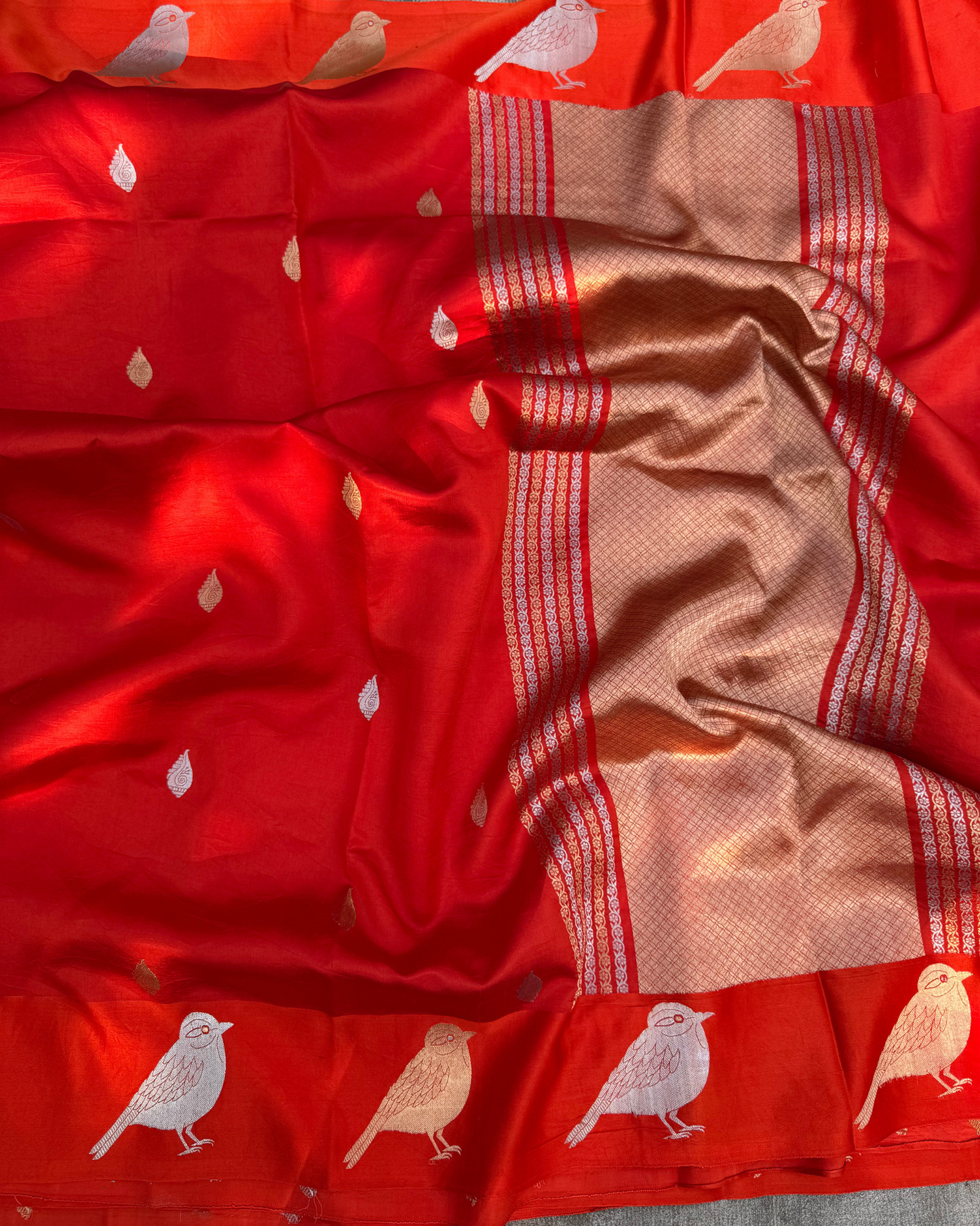 Orange Pure Banarasi Mulberry Soft Silk Saree