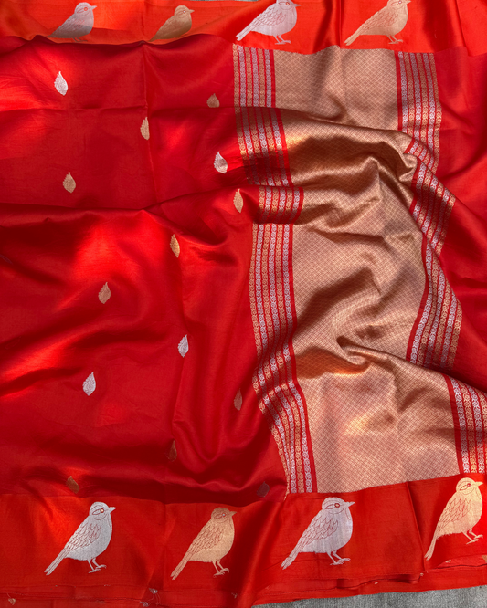 Orange Pure Banarasi Mulberry Soft Silk Saree