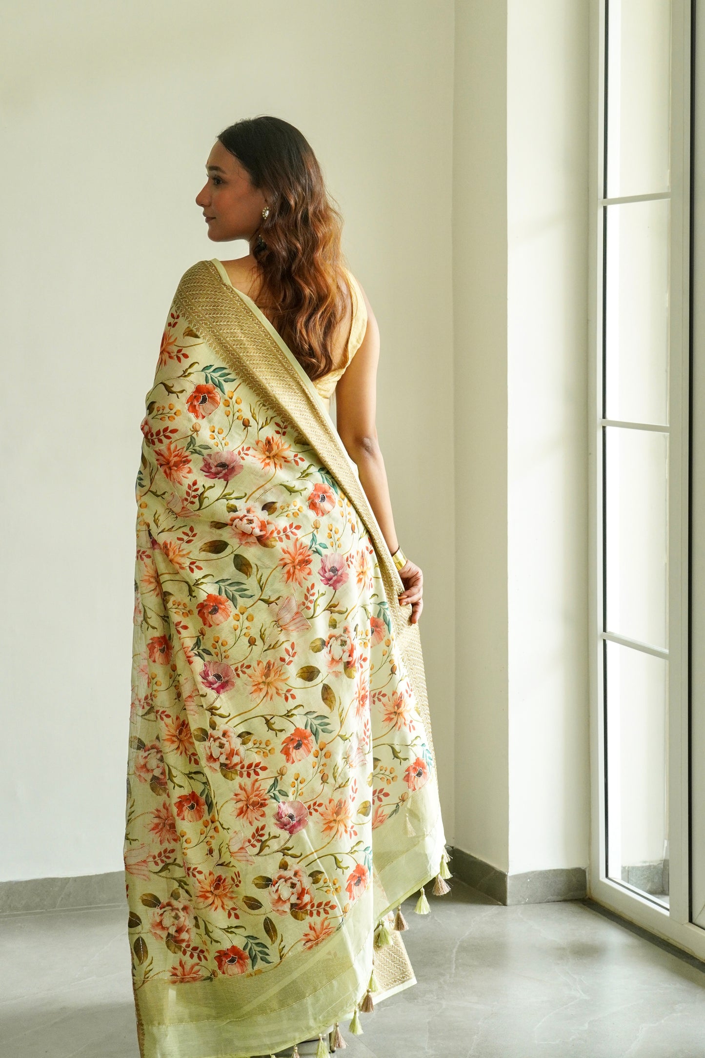 'Fusion' Yellow Banarasi Chanderi Saree