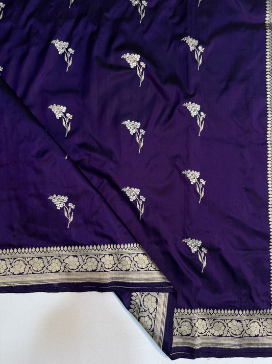 Royal Purple Handloom Kadwa Banarasi Katan Silk Saree with Floral Buti