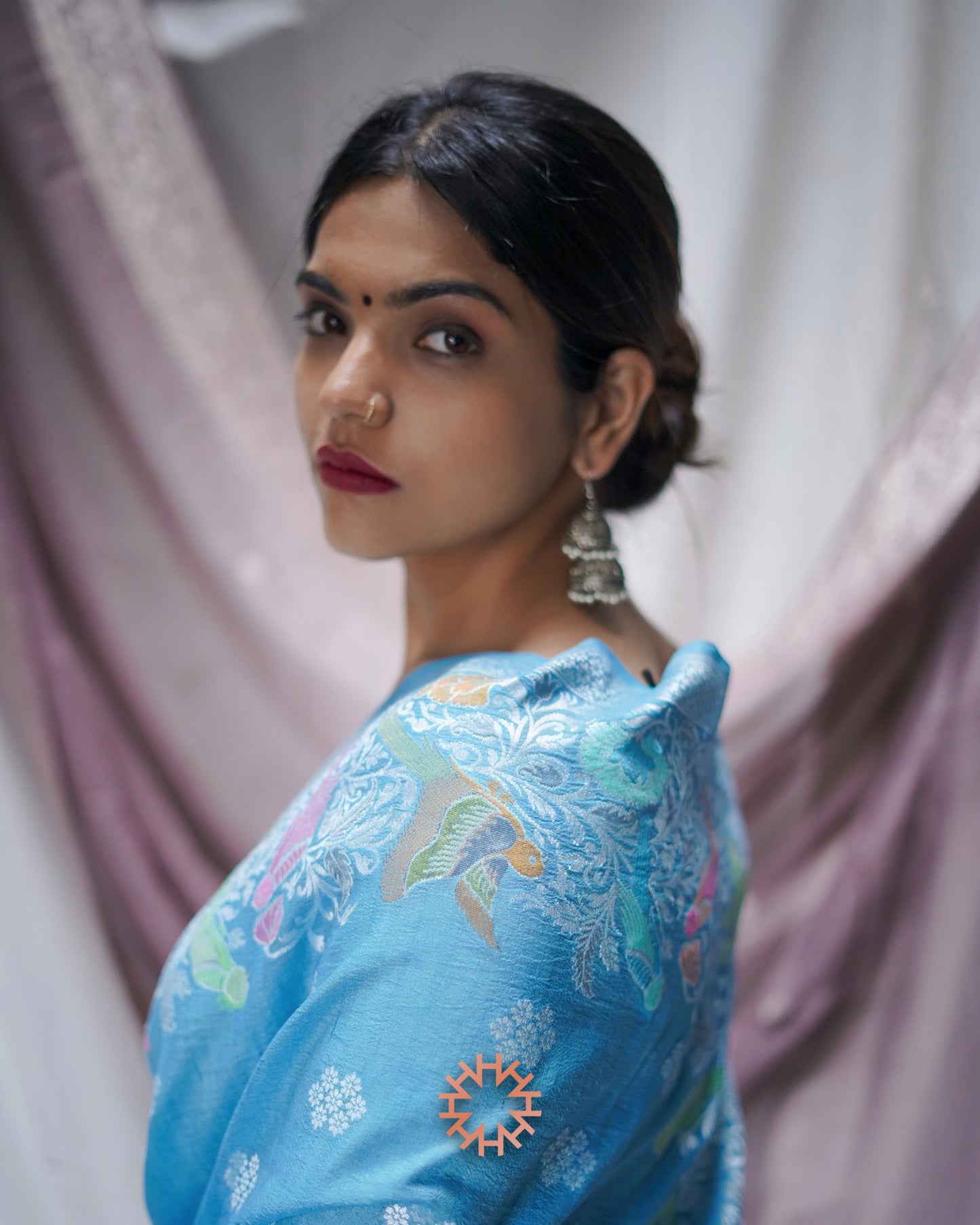 Blue Tusser Georgette Shikargah Banarasi Saree