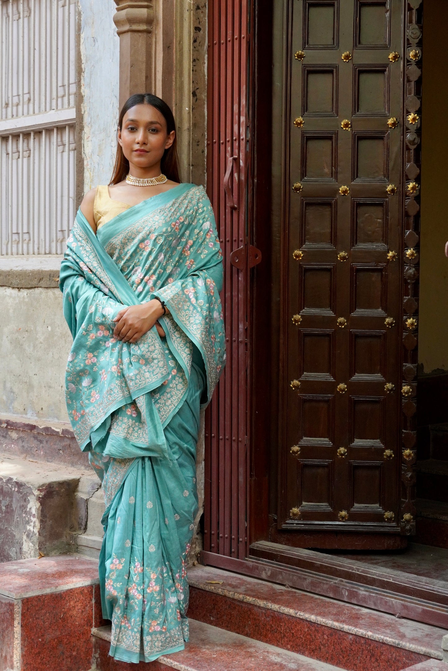 Green Pure Chinya Banarasi Silk Saree