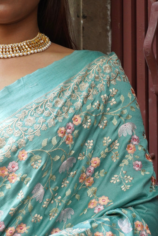 Green Pure Chinya Banarasi Silk Saree