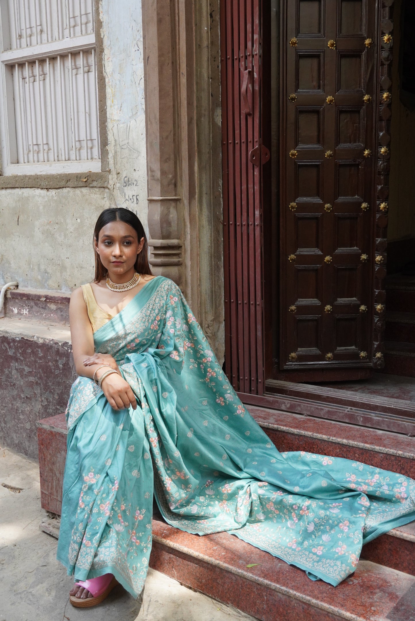 Green Pure Chinya Banarasi Silk Saree