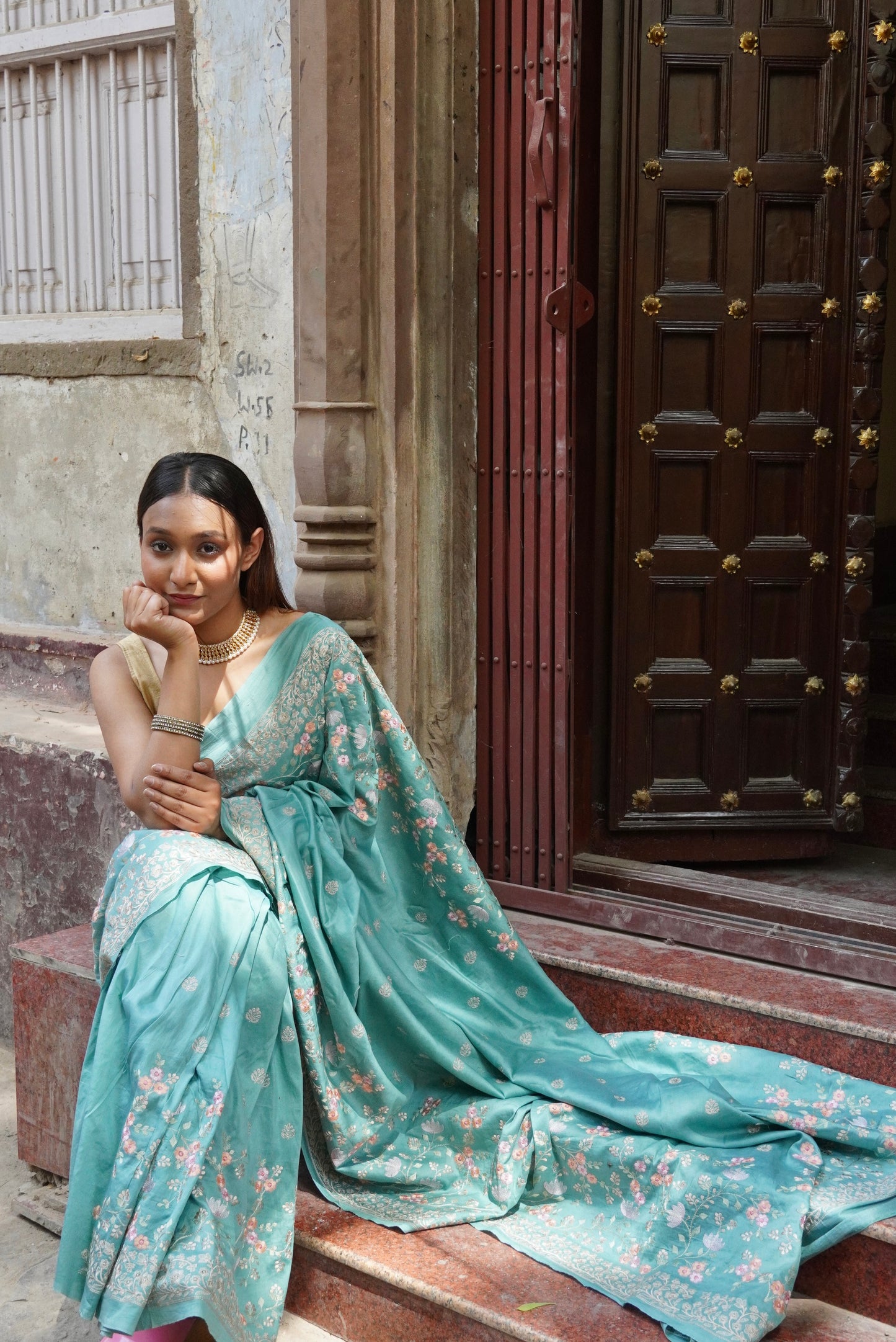 Green Pure Chinya Banarasi Silk Saree