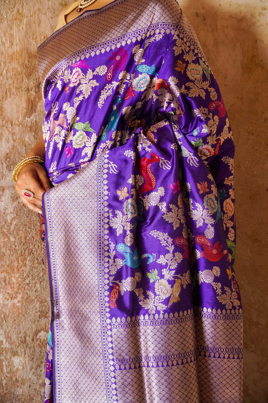 'Aayat' Purple Shikargah Banarasi Tilfi Jaal Saree
