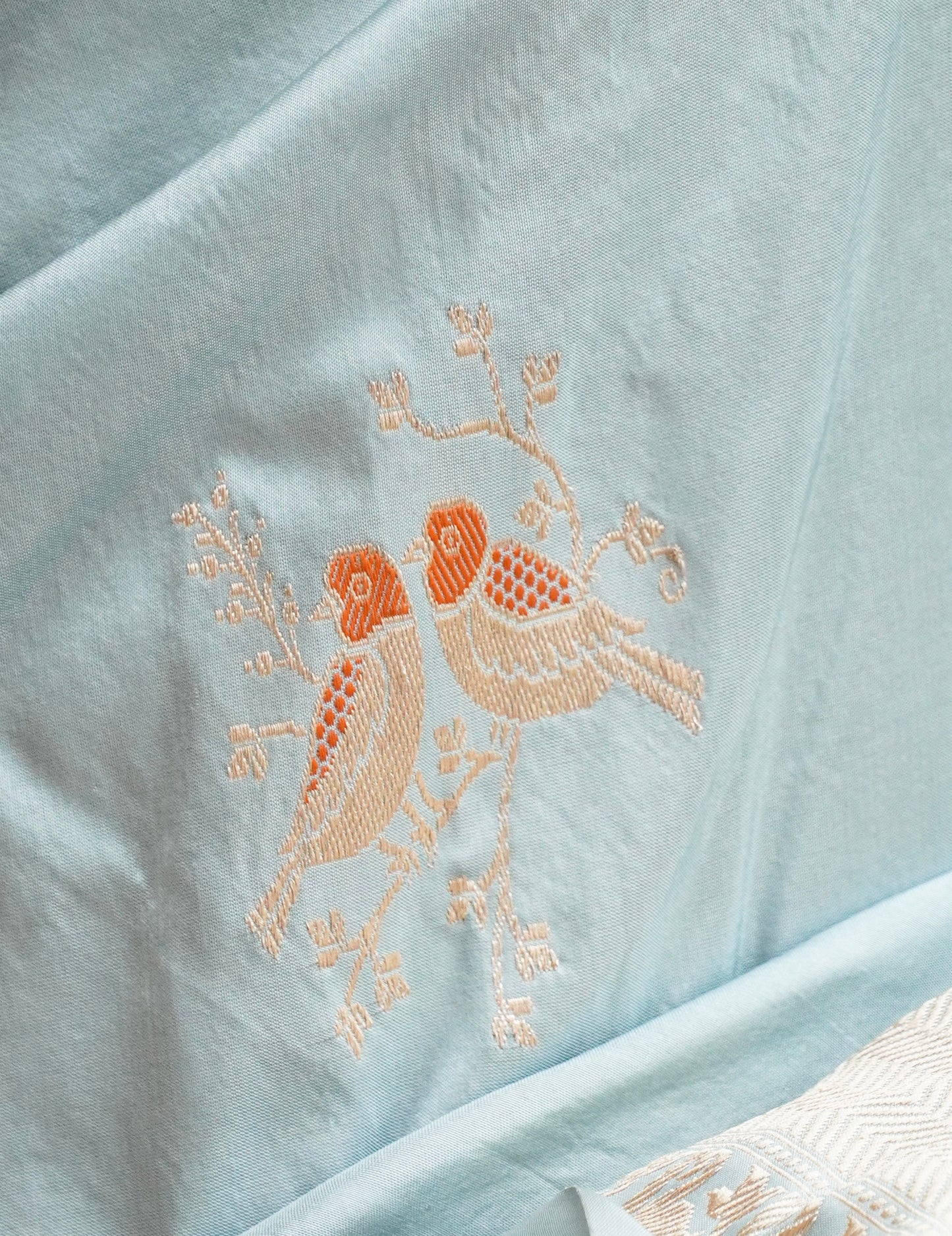 'Aayat' Pale Blue Floral Shikargah Boota Katan Saree