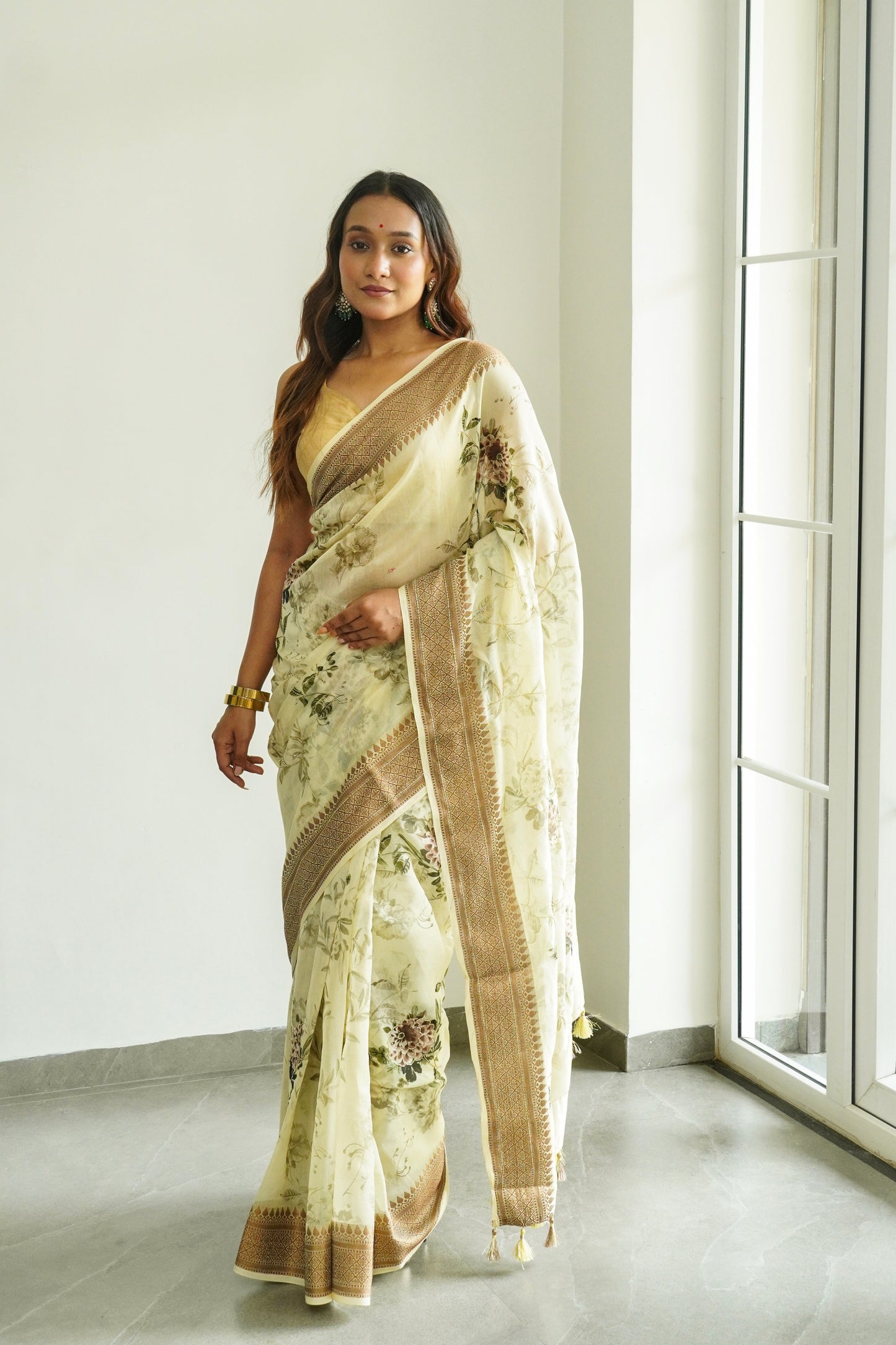 'Fusion' Yellow Banarasi Chanderi Saree